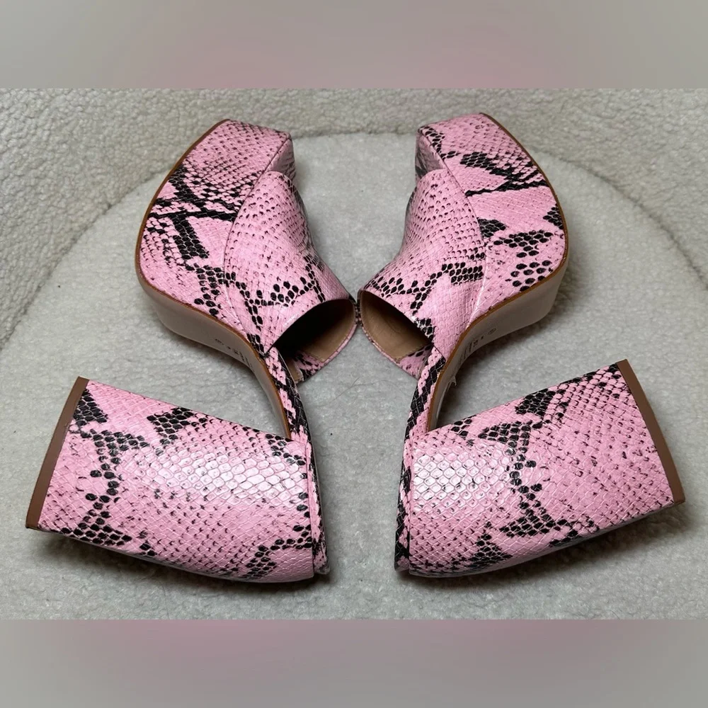 SCHUTZ Aretha snake print chunky stacked high heel platform pink black grey gray
